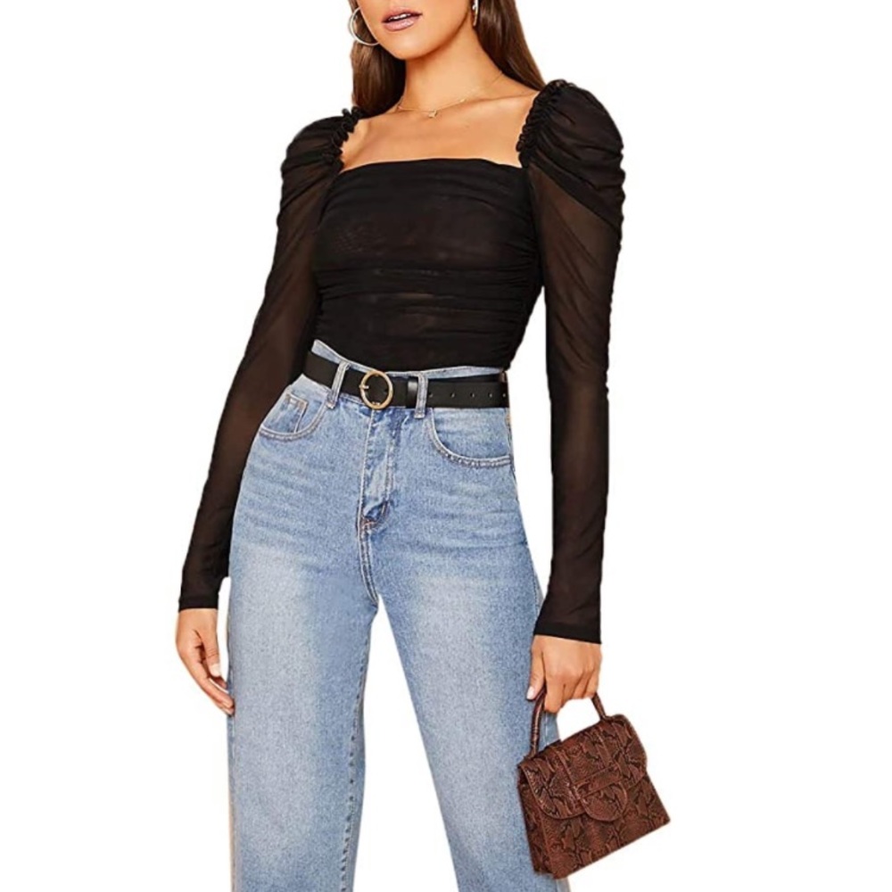 Mesh Square Neck Top